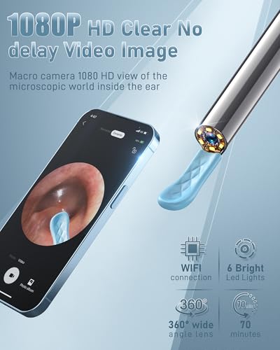 Ear Wax Removal, Ear Cleaner with Camera and Light, FSA - HSA Eligible, Ear Wax Removal Tool Camera with 1080P, Ear Cleaning Kit with 6 Spoons - color: Deep Blue