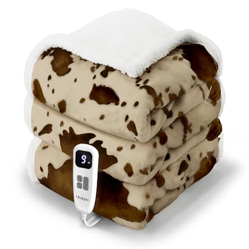Heated Blanket Twin Blanket - Fast Heating Electric Blanket, Soft Heated Throw with 4 Time Settings,10 Heating Settings, Warm Gifts for Women Mom Grandma(62" x 84" Cow Print Apricot) - color: 05 - Apricot Ombre-khaki, size: Twin 62" x 84"
