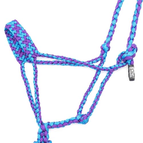 Jeffers Equine Braided Mule Tape Halter with 10' Detachable Lead Rope Set for Horses, 14 to 18 Hands - Stylish Design with Adjustable Poll Strap, Easy to Use Western Tack - Turquoise & Purple - color: Turquoise & Purple