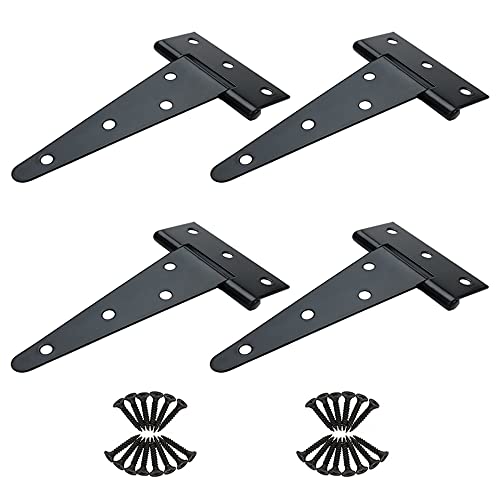 6 inch T Strap Hinges, Heavy Duty T-Strap Shed Door Hinges Gate Hinges, Tee Hinge for Wooden Fences,Yard Door,Barn Door Gates, Wrought Rustproof 4PCS