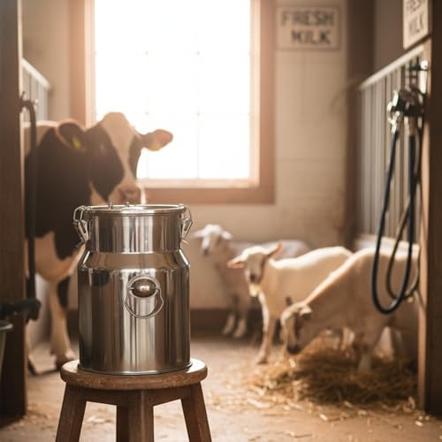Stainless Steel Jug 1.32 Gallon Can with Lid, Metal Container Large Capacity Milking Pail for Goats, Food Grade for Cow or Home Use - size: 1.32Gallon