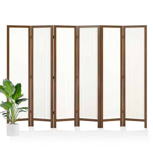 Linen Room Divider Privacy Screen, Foldable Wood Frame Partition Room Dividers with Removable Linen Fabric Curtain, Room Divider Panel, Zero Assembly for Home, Office, or Studio Brown 6 Panel - color: Brown