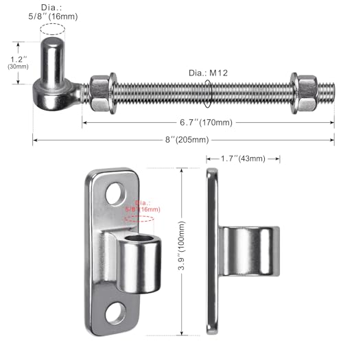 Insaga 304 Stainless Steel Gate Hinges Set - Heavy Duty 8'' J Bolt and Wall Mount Hinges, One Piece with Non-Welded for Long Lasting Fit Farm Fence Barn Gates, Load Capacity up to 500LB - size: 8''-2Pack