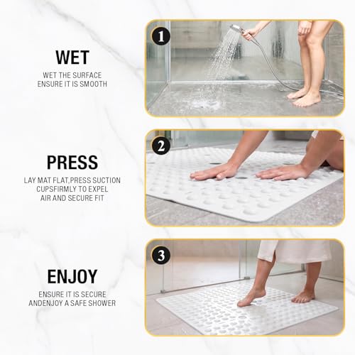 HITSLAM Square Shower Mat 27x27 Inch, Extra Large Non Slip Shower Mats for Inside Shower Stall, Anti Slip Bath Floor Mat with Strong Suction Cups & Drain Holes, Machine Washable, White - color: White