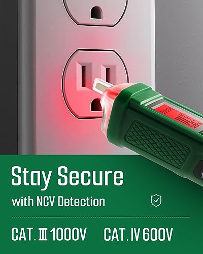 Voltage Tester, TN-213 Non-Contact Voltage Detector, Electrical Tester, AC 12V-/70V-1000V, Dual-Range, LCD Display in Percentage, Buzzer Alarm, Live Wire Test, Wire Breakpoint Finder - Green