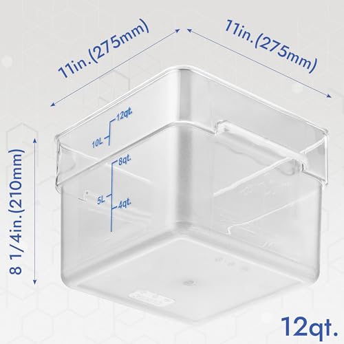 CURTA 8-Pack 12 Qt NSF Clear Polycarbonate Food Storage Containers with Blue Lids - Square, Commercial-Grade, Freezer & Dishwasher Safe, Stackable - color: 12.0 Qt 8-Pack(Blue Lids)