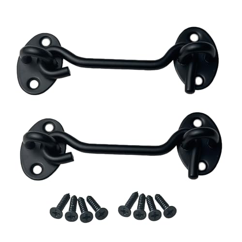 2 Pack 4 inch Black Hook and Eye Latch for Gate, Shed, Garage - color: Black, size: 4 Inch