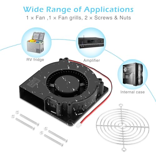 Wathai IP67 12V DC 120mm Waterproof Centrifugal Blower Fan Brushless 2Pin | Dual Ball Brushless Motor 5inch 2Pin High Airflow for DIY Inflatable or Exhaust Cooling - size: 120x32mm