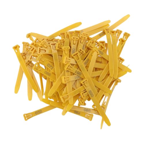 100pcs Chicken Leg Bands Rubber Chicken Identification Leg Bands Adjustable Duck Leg Bands Fadeless Numbered Poultry Chicken Identification Leg Tags for Farm Turkey Duck Chicken - color: Yellow