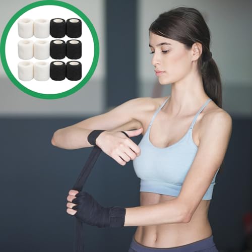 BESPORTBLE 12 Rolls Self Adhesive Elastic Bandages Wrap - Breathable Non-Woven Cohesive Bandage - 2 Inch Athletic Tape for Sports, Wrist, Ankle, Tattoo Grip Tape, Vet Wrap for Pets - Black White - color: Black White
