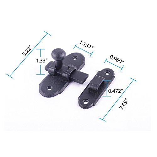 Renovators Supply Manufacturing Slide Bolt Latch 2.2 in. Black Wrought Iron Ball Tip Style Slide Bolt with Mounting Hardware Pack of 2 - size: Pack of 2