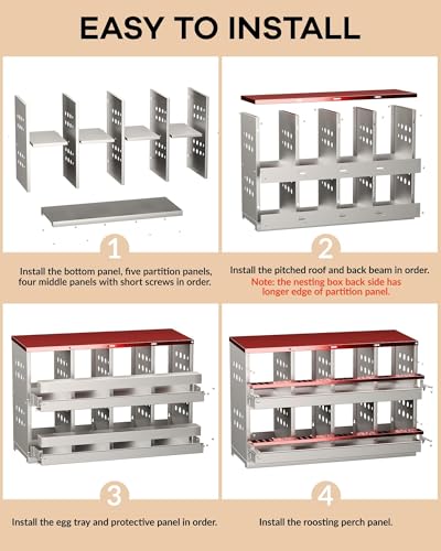 8-Compartment Chicken Nesting Box, Heavy Duty Galvanized Steel Poultry Nest Box, Wall Mount/Freestanding Design for Hens, Ducks, Backyard Homesteads & Farm Use, Red, with 8 Eggs, No Stand - color: Red, size: 8 Room&eggs