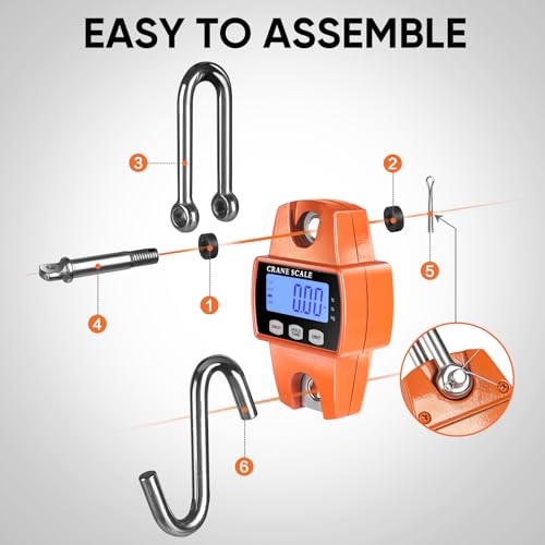 RoMech 660lb Digital Hanging Scale with Cast Aluminum Case, Handheld 300Kg Mini Crane Scale with Hooks for Farm Hunting Fishing Outdoor (Orange) | 300KG Heavy Capacity, High Accuracy Weighing, kg/lb/N Unit Conversion, Suitable for Fishing, Farm, Hunting -