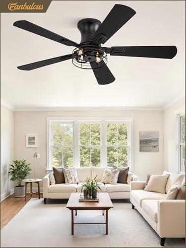 Fanbulous 42 Inch Farmhouse Rustic Caged Ceiling Fan with Lights, 2 Pack | Double-sided Color Blades , APP/Remote Control ,6-speed Wind & Reversible Function, Timer, Flush Mount, Black/ Walnut - color: Black and Walnut