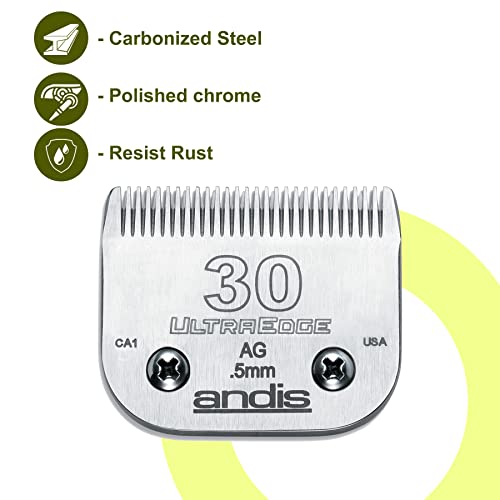 Andis 64075 UltraEdge Blade, Size 30, 1/50in, Chrome, for Larger Animals | Carbonized steel, rust & heat resistant, ideal for cattle & horses, andis clipper blade - style: 30 Blade (Pack of 1)