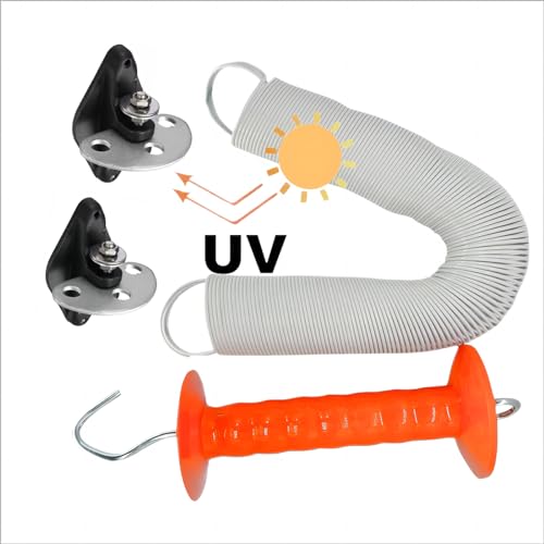24ft Electric Fence Gate Handle Kit with Spring & 3-Way Anchor | Open/close without power off. Spring stretches 24ft no sag. Conductive coating