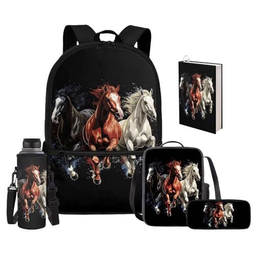 Upetstory Girls' School Bag Horse Backpack with Lunch Box Boys Kids Bookbag Set Elemenatry School Bag Kindergarten Preschool Pencil Case Water Bottle Sleeve Book Cover Travel Back Pack - color: Horse