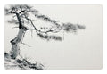 Lunarable Asian Pet Mat for Food and Water, Lone Pine on Mountain Slope Art Traditional Chinese Painting Style Oriental Culture, Rectangle Non-Slip Rubber Mat for Dogs and Cats, Grey White - color: Grey White