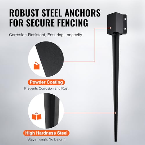 VEVOR Fence Post Anchor, 8 Pack 36 x 4 x 4 Inches Outer Diameter (Inner Diameter 3.5 x3.5 Inches) Ground Spike, Metal Black Powder Coated Post Stake Ground, for Mailbox Deck Garden Railing - size: 36 x 4 x 4 Inches