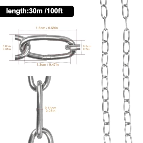 100 FT Stainless Steel Hanging Chain, 1/16" Metal Chain Roll, Jack Chain for Hanging Lightts, Plants, Signs & DIY Projects (with Spool) - size: 100 FT 1/16"