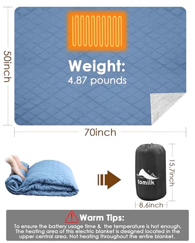 Heated Camping Blanket Battery Operated, 12V Cordless Heated Blanket with 15000mAh Battery, Wearable Heated Camping Blanket (Blue) - color: Blue