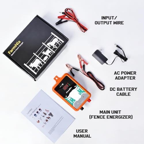 15Miles Electric Fence Charger with ON/Off Switch, 4J Energy Output 12KV Voltage,AC DC Electric Fence Charger with LED Display for Preventing Wild Animals Intruding Great for Gardens,Poultry