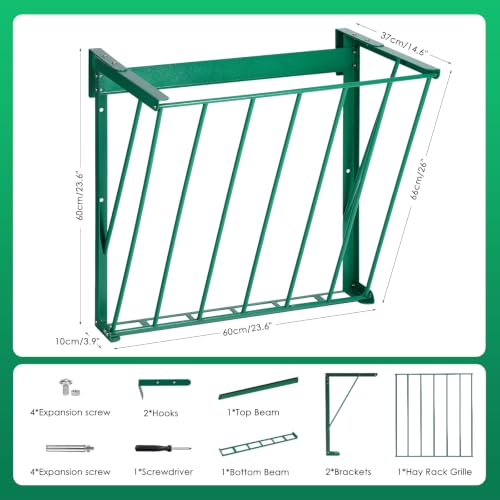 Metal Livestock Hay Feeder, Goat Hay Rack, Wall Mountable&Hangable | Galvanized Goat Hay Feeder with Adjustable Distance Hooks, for Goats, Sheep, Horses, Cattle, Deer, Indoor and Outdoor Use