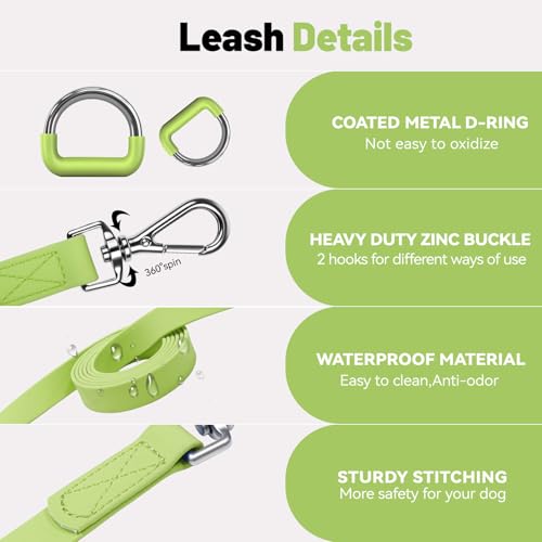 Waterproof Dog Leash with Poop Bag Holder, 5FT/6FT Adjustable Length with 2 Swivel Hooks, Odor-Free & Easy-Clean Dog Lead for Large Medium Small Dogs - color: Lime Green, size: 6FT - 3/4inch Width
