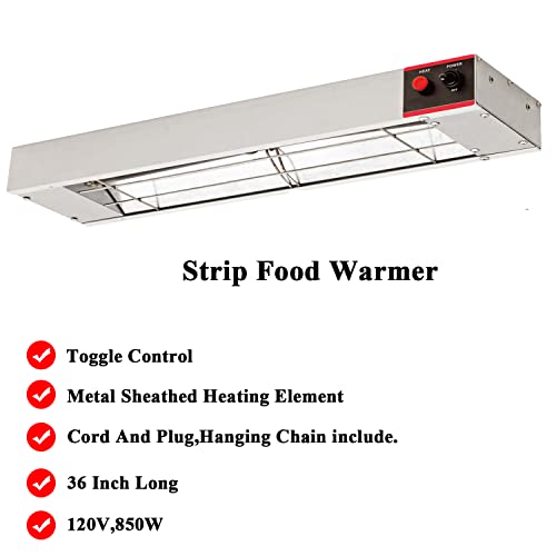 36" Food Heat Lamp Overhead Food Warmer Commerical Infrared Strip Heater with Plug and Chains,120V,500 Watts (36 Inch)