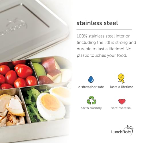 LunchBots Medium Trio Stainless Steel Kids Bento Box 3-Section Green 32oz - color: Green, size: 3 Section