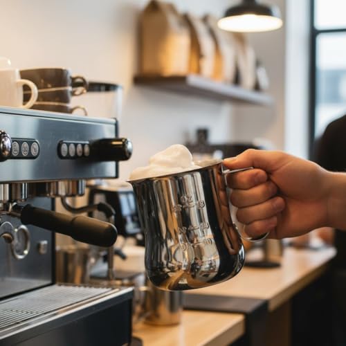 TrueCraftware- 24 oz Milk Frothing Pitcher Stainless Steel with Measuring Scale- Frother Cup Steaming Espresso Milk Pitcher Coffee Bar Cappuccino Barista Tools Milk Jug Steamer - size: 24 Ounces
