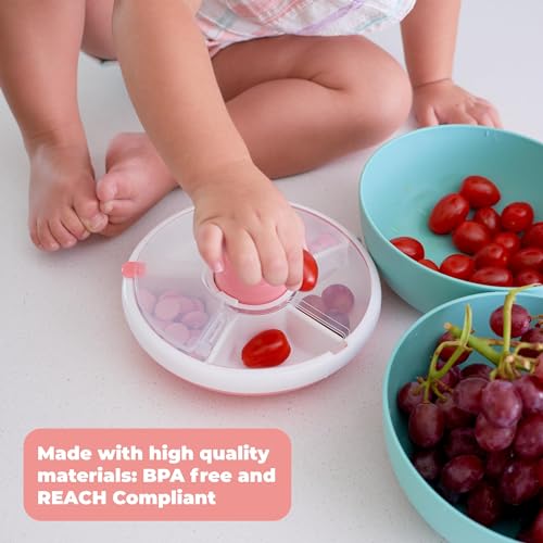 GoBe Kids Small Snack Spinner Flip Bundle with Hand Strap and Sticker Sheet - Reusable Snack Container with 5 Compartment Dispenser and Lid | BPA/PVC Free | Dishwasher Safe | No Spill- Macaron Blue - color: Macaron Blue, size: Small - Flip