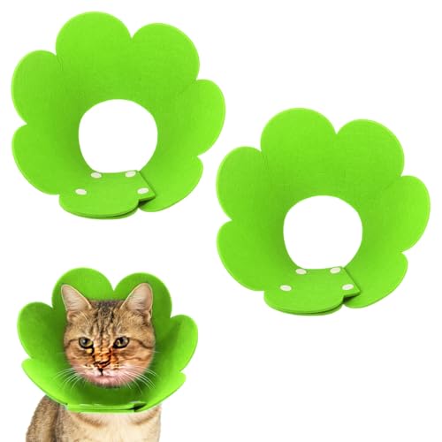 Felt Cat Recovery Collar, Cute Flower Cat Recovery Collar Adjustable Recovery Cones (2Pcs, M 8.7-9.8inch, Fluorescent Green) for Small Dogs Kittens Cats - color: Green, size: M（2.5-4.5 KG/5.5-9.9 lb）