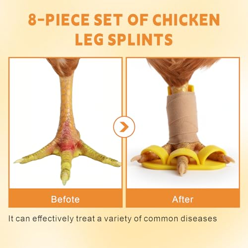 8 PCS Chicken Leg Splint & Adjustable Poultry Leg Brace with Toe Separator, Veterinary-Grade Splint Clamp, Treats Broken Feet, Curled Toes, Bumblefoot, Osteoarthritis in All Growth Stages