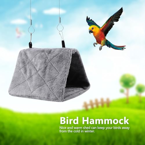 Bird Hut, 9.4x5.9x7.1in Warm Bird Nest House, Plush Hanging Birds Nest Warm, Gery Birds Hut for Cage with Hook Design for Parrots, Parakeets, Budgies Winter Bed Pet Toy