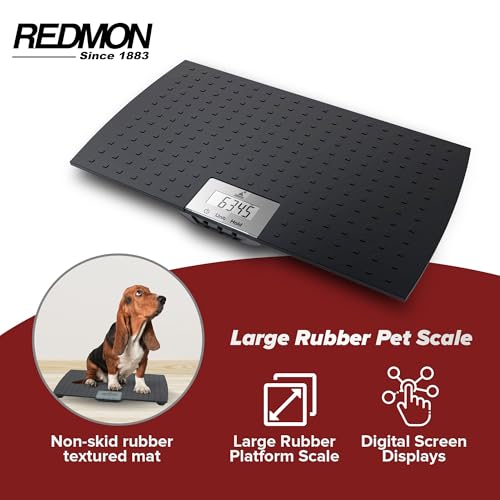 Redmon Digital Dog Scale for Large Pet & Animal with Non-Skid Mat, 225 Lb Capacity, Black - Portable Weighing Scale for Dogs, Puppies, Cats, and Livestock