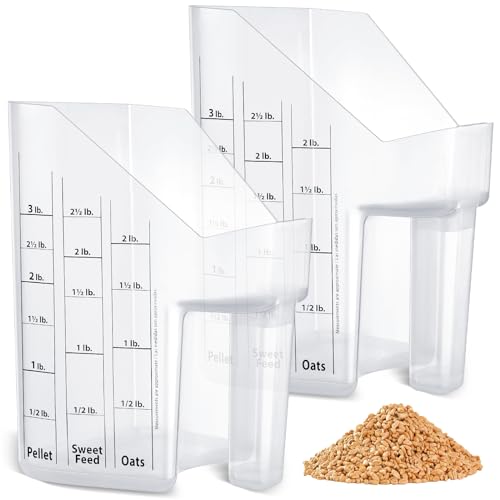 Uiifan 2 Pcs 3 Quart Horse Feed Scoop with Measurements for Farm, White | Heavy Duty Plastic Livestock Measuring Scoop, for Goat, Sheep and Cattle, Barn Feeding of Grain, Pellets, Sweet Feed & Oats - style: White