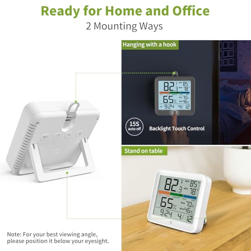 Indoor Digital Thermometer Hygrometer, Room Temperature Humidity Monitor | Accurate with Calibration, Backlight, Air Comfort Indicator, 24H Max Min Records, Time, Date (AAA Batteries Included) - color: White