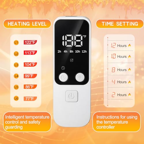 Remerry 2 Pcs Chicken Heated Pads 20 x 14 Inch Pet Heating Pad Small Animal Indoor Outdoor Heating Pad Adjustable Temperature Waterproof Heated Mat 30-Level Controller (25-60°c) with 10-Hour Timer