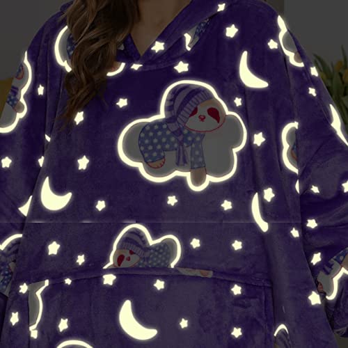 THREE POODLE Wearable Blanket Hoodie, Glow in The Dark Oversized Hoodie Blanket, Sherpa Hooded Blanket Sweatshirt for Adults Women Men Kids, Cozy Gifts - color: Luminous Sloth, size: Adult-Extra Long