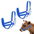 M METERXITY 2-Pack Adjustable Cattle Cow Calf Halter, 15.74"-19.68" Nylon Livestock Cow Halter for Miniature Horse/Donkey/Goat/Cattle [Blue]