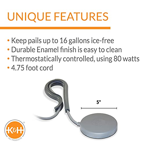K&H Pet Products Perfect Bucket Heater w/ Cord Clip Gray 5" 80W