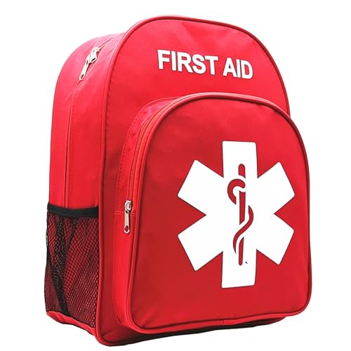 Red Emergency Bag First Aid Backpack Empty Medical Treatment First Responder Trauma Bags for Hiking Outdoors Travel Camping Pet Dog Cat Daycare (Red White) - color: Red White