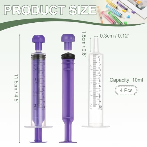 Feeding Syringes with Cap, Plastic Syringes for Liquid Pet Feeding Measuring Tool No Needle 10ml, (Purple, 4 Pcs), Intended for Dog / Cat / Rabbits / Small Animal / Scientific Lab - color: Purple