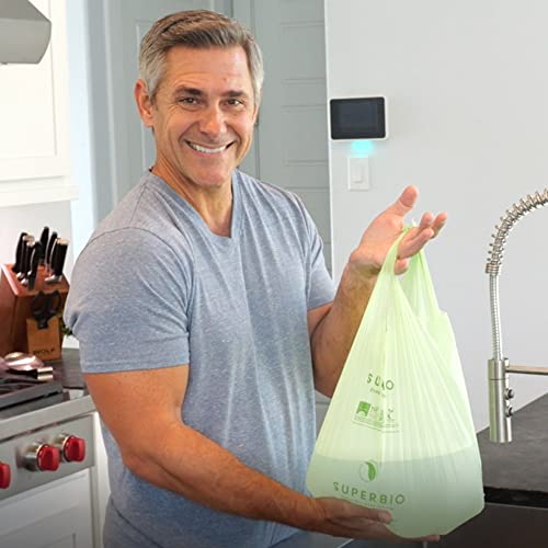 SUPERBIO 3 Gallon Compostable Food Waste Bags, 80 Count | Food Scrap Bags with Handles, ASTM D6400, BPI and OK compost HOME - color: 3 Gallon with Handles, 80 Count
