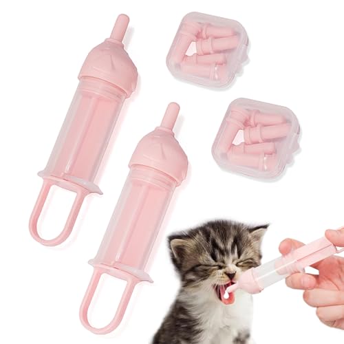 LogFaadCoi Kitten Bottle Feeding Kit for Nursing, Milk Bottles for Feeding Newborn Puppies,Anti-chocking Design,with 2 Syringes and 10pcs Replaceable Nipples (Pink) - color: Pink
