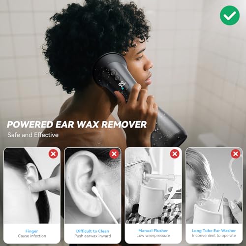 Ear Wax Removal, Electric Ear Cleaner, Ear Cleaning Kit-12 Nozzles | Safe Efficient Comfortable Pressure Modes, Upgraded Ear Wax Cleaner Irrigation Flushing System with Wastewater Recovery