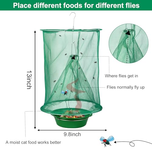 6 Ranch Fly Traps Outdoor Hanging, Reusable Stable Horse Fly Catcher Cage | Flies Control Killer Repellent with Food Bait Tray for Barn, Orchard, Farm, Horse, Patio - size: 6 Pack
