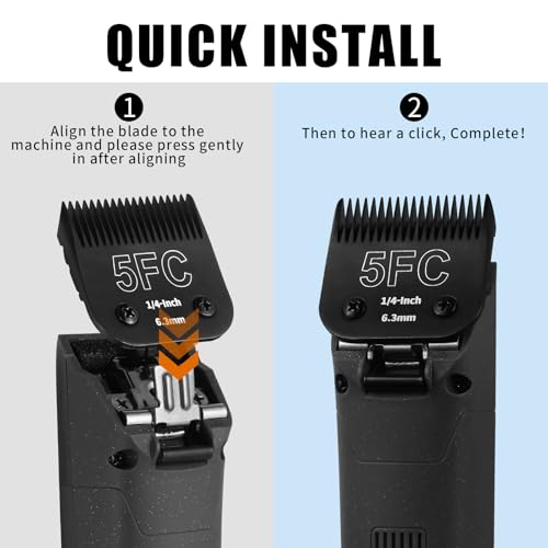 3 Pack 5FC Detachable Dog Grooming Steel Blades,Compatible with Andis,Oster A5,Wahl KM-10 Series,Cut Length 1/4" 6.3MM （Black） - size: 5FC-3.2mm 3 Pack