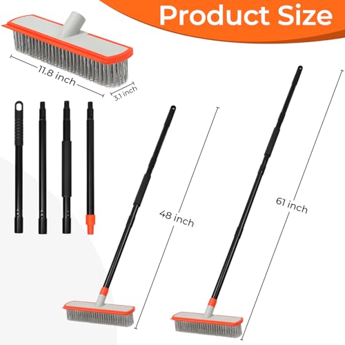 MAVRIZ Stainless Steel Concrete Brush with Long Handle - Heavy Duty Deck Brush for Concrete Cleaning, Outdoor Broom for Moss Removal, Wire Brushes for Scrubbing Patios, Driveways & Pools